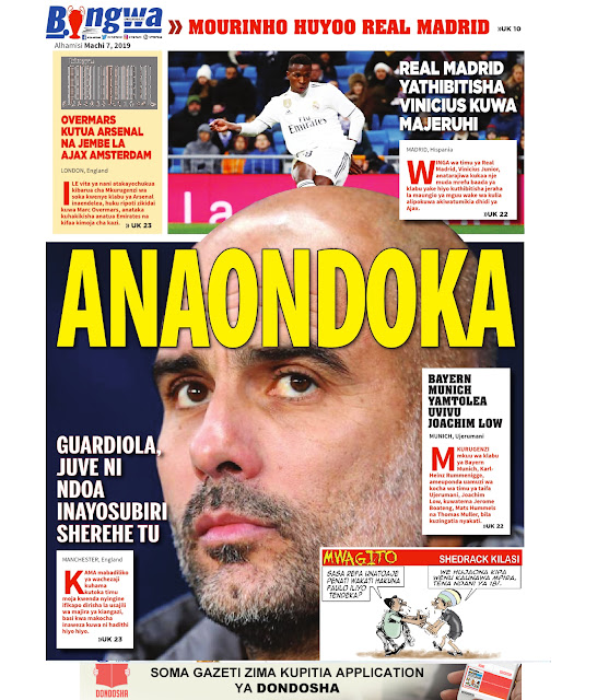 MAGAZETI YA LEO ALHAMISI,MACHI 7,2019