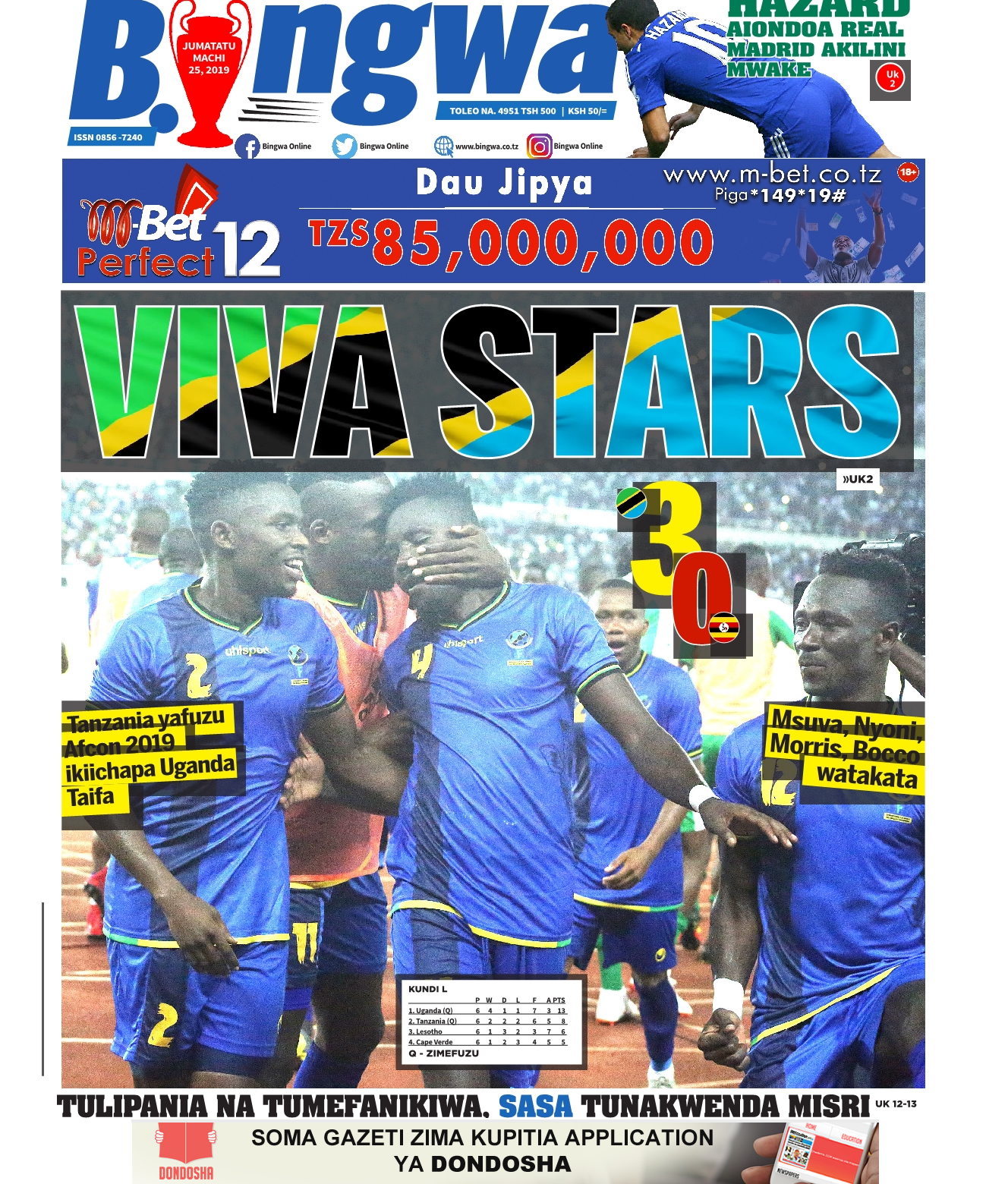 MAGAZETI YA LEO JUMATATU MACHI 25, 2019