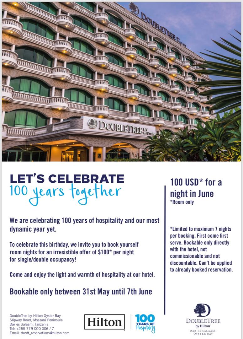 We are getting closer to Hilton’s 100th Birthday we invite you to book yourself room nights for an irresistible offer of 100USD per night for single/double occupancy.