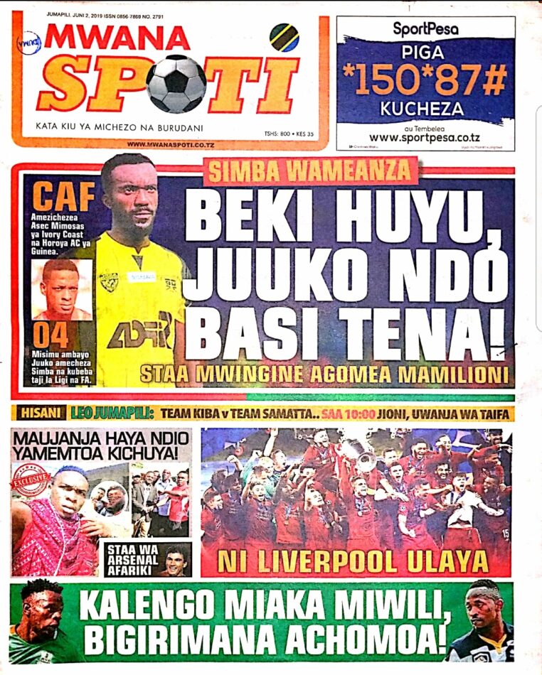 MAGAZETI YA LEO JUMAPILI JUNI 2,2019