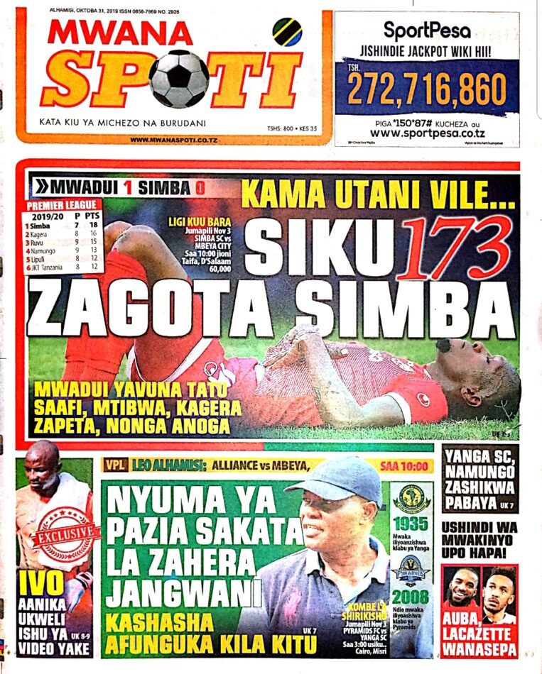 IMEKULETEA VICHWA VYA HABARI MAGAZETI YA LEO ALHAMISI OKTOBA 31,2019