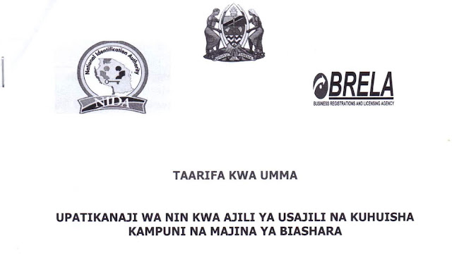 TAARIFA MUHIMU KWA UMMA KUHUISHA TAARIFA ZA MAKAMPUNI NA MAJINA YA BIASHARA NDANI YA SIKU 90