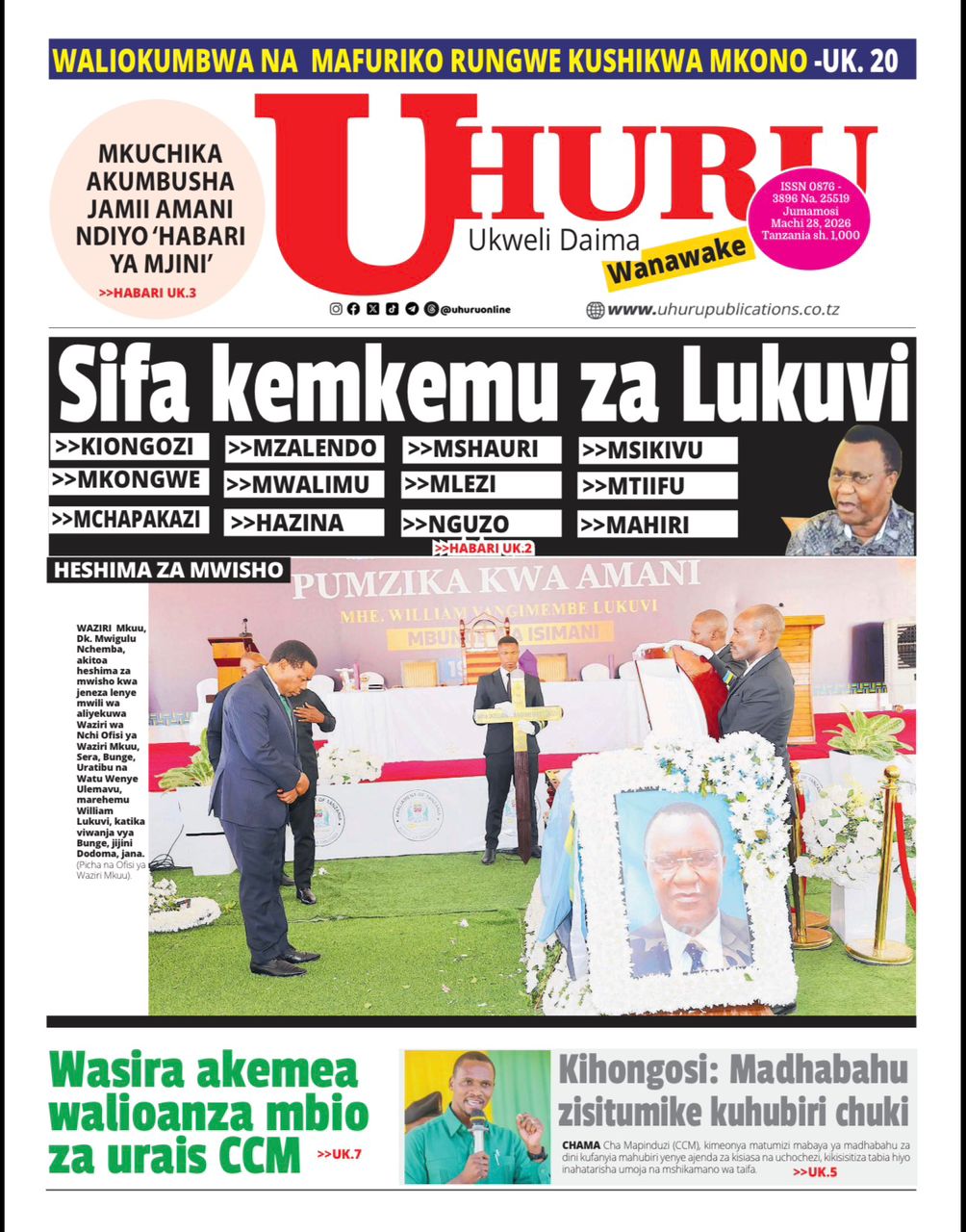 Magazeti ya Leo Jumamosi 28 Machi 2026